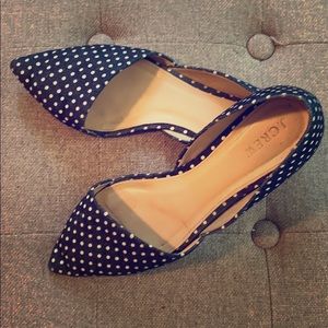 J Crew polka dot denim flats.